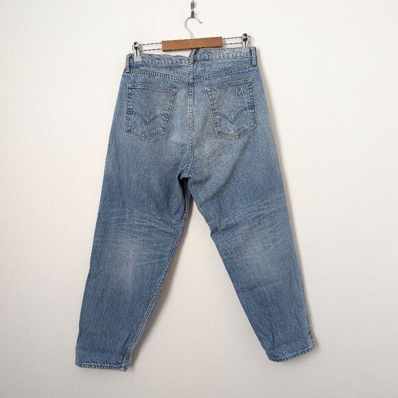 Monse light wash blue indigo denim criss cross Deconstructed Boyfriend Jeans - Picture 6 of 7